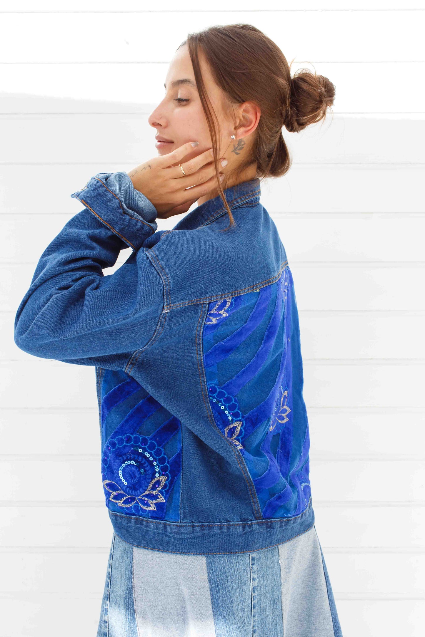 Jaqueta jeans floral