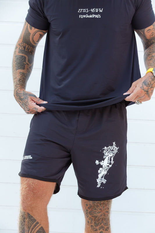 Short Esportivo Preto com estampa branca - Coleção Floripa